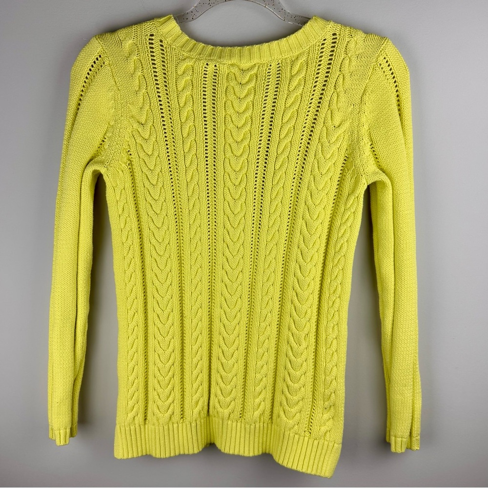 Talbots Small Petite Green Cable Knit Sweater Long Sleeve Round Neck Sz P Cotton - Picture 2 of 10
